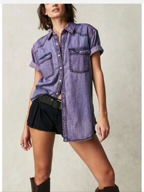 FREE PEOPLE We The Free The Short Of It Denim Top / Orchid Overdye